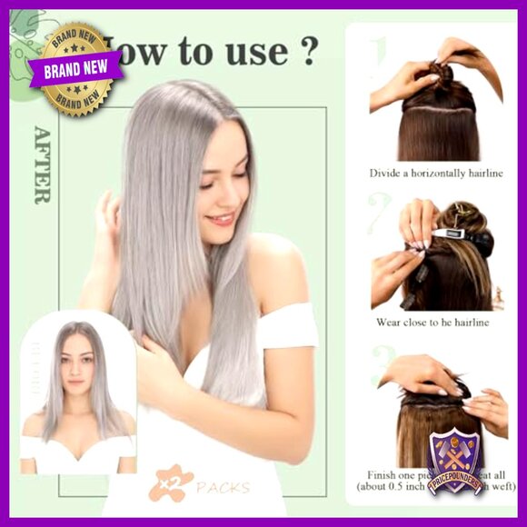 Clip-In Human Hair Extensions 8 Pieces Silky Straight 16 Inches 90g
